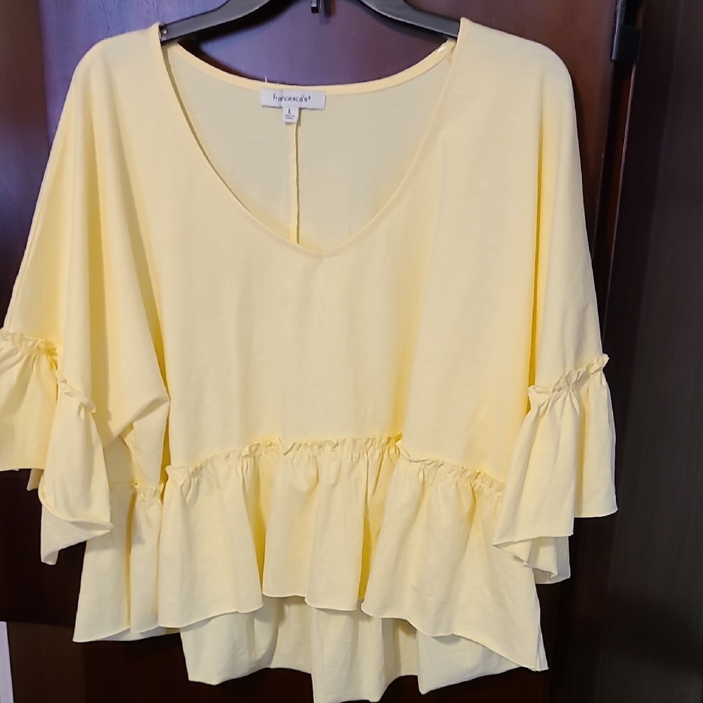 Francesca's Collections Light Yellow Ruffled Blouse